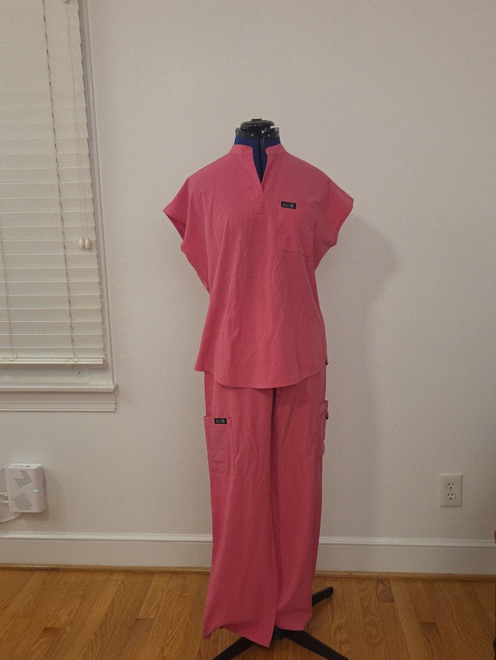 koi Women's Pink Wide Leg Scrub Set